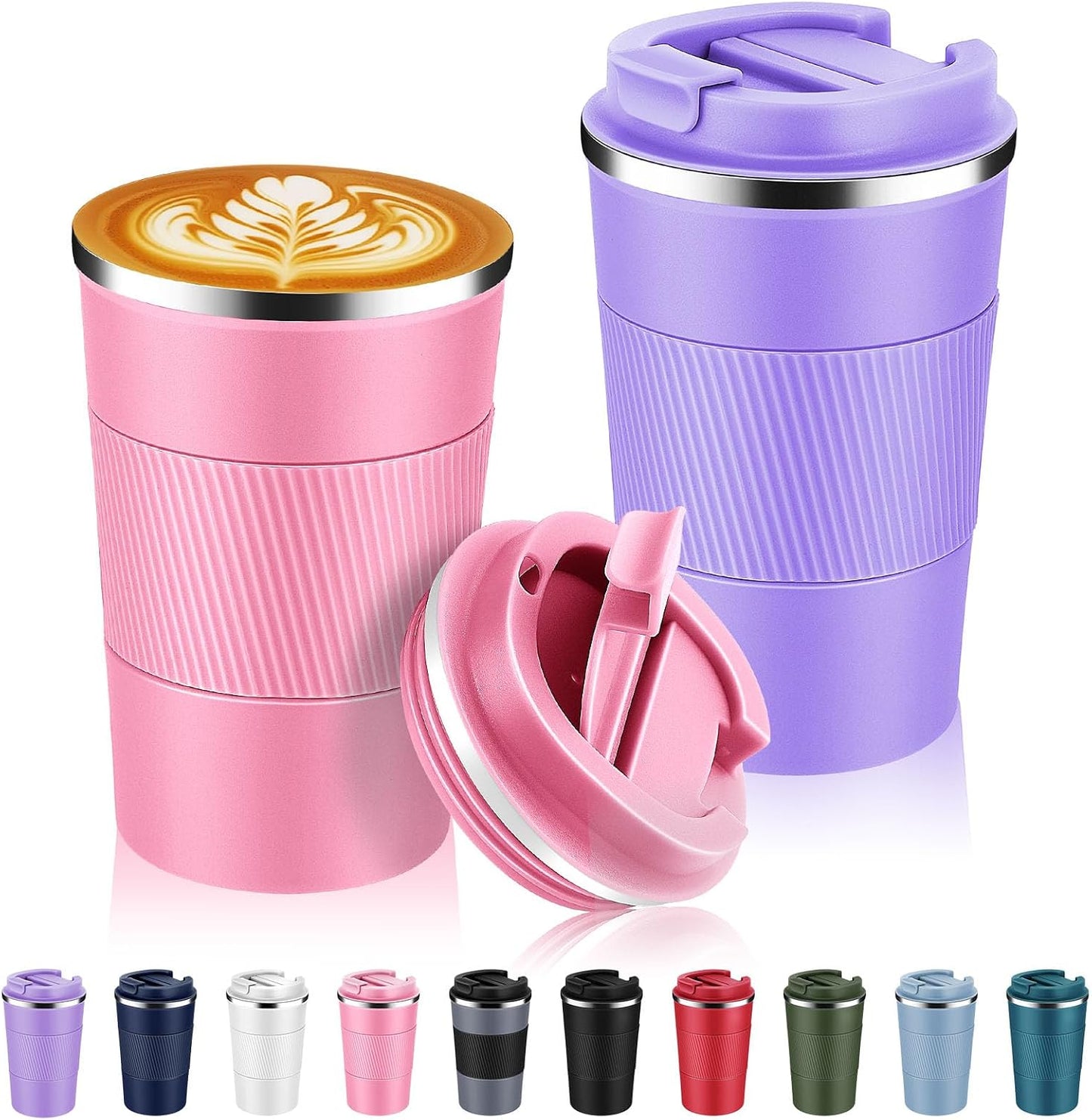 Volhoply 13 oz Stainless Steel Insulated Travel Coffee Mug with Fip Lid,Reusable Double Wall Vacuum Metal Coffee Cup,Portable to Go Leak Proof Cafe Thermal Tumbler for Hot & Cold Drinks(Gray,1)