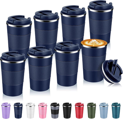Volhoply 13 oz Stainless Steel Insulated Travel Coffee Mug with Fip Lid,Reusable Double Wall Vacuum Metal Coffee Cup,Portable to Go Leak Proof Cafe Thermal Tumbler for Hot & Cold Drinks(Gray,1)