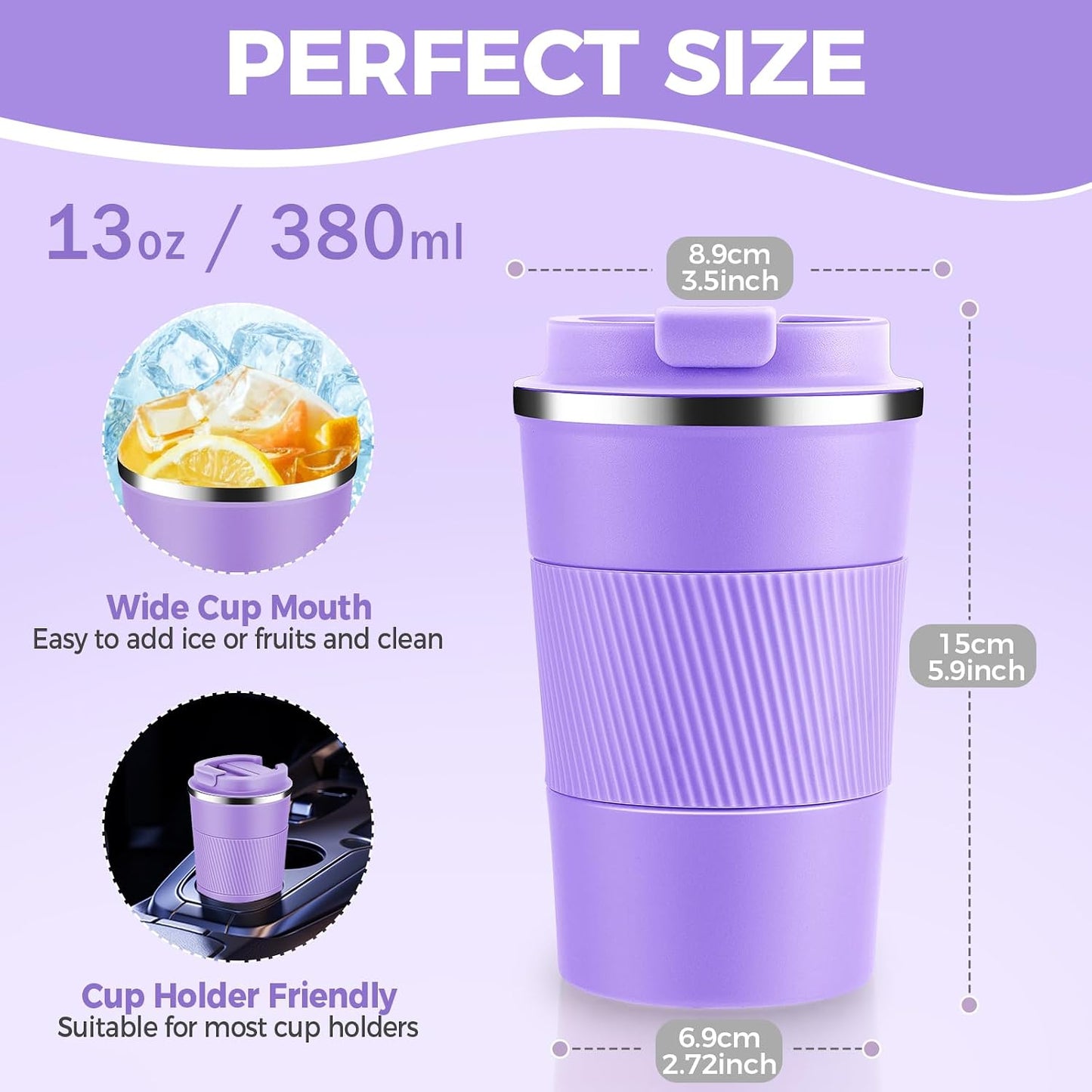 Volhoply 13 oz Stainless Steel Insulated Travel Coffee Mug with Fip Lid,Reusable Double Wall Vacuum Metal Coffee Cup,Portable to Go Leak Proof Cafe Thermal Tumbler for Hot & Cold Drinks(Gray,1)