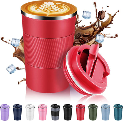Volhoply 13 oz Stainless Steel Insulated Travel Coffee Mug with Fip Lid,Reusable Double Wall Vacuum Metal Coffee Cup,Portable to Go Leak Proof Cafe Thermal Tumbler for Hot & Cold Drinks(Gray,1)
