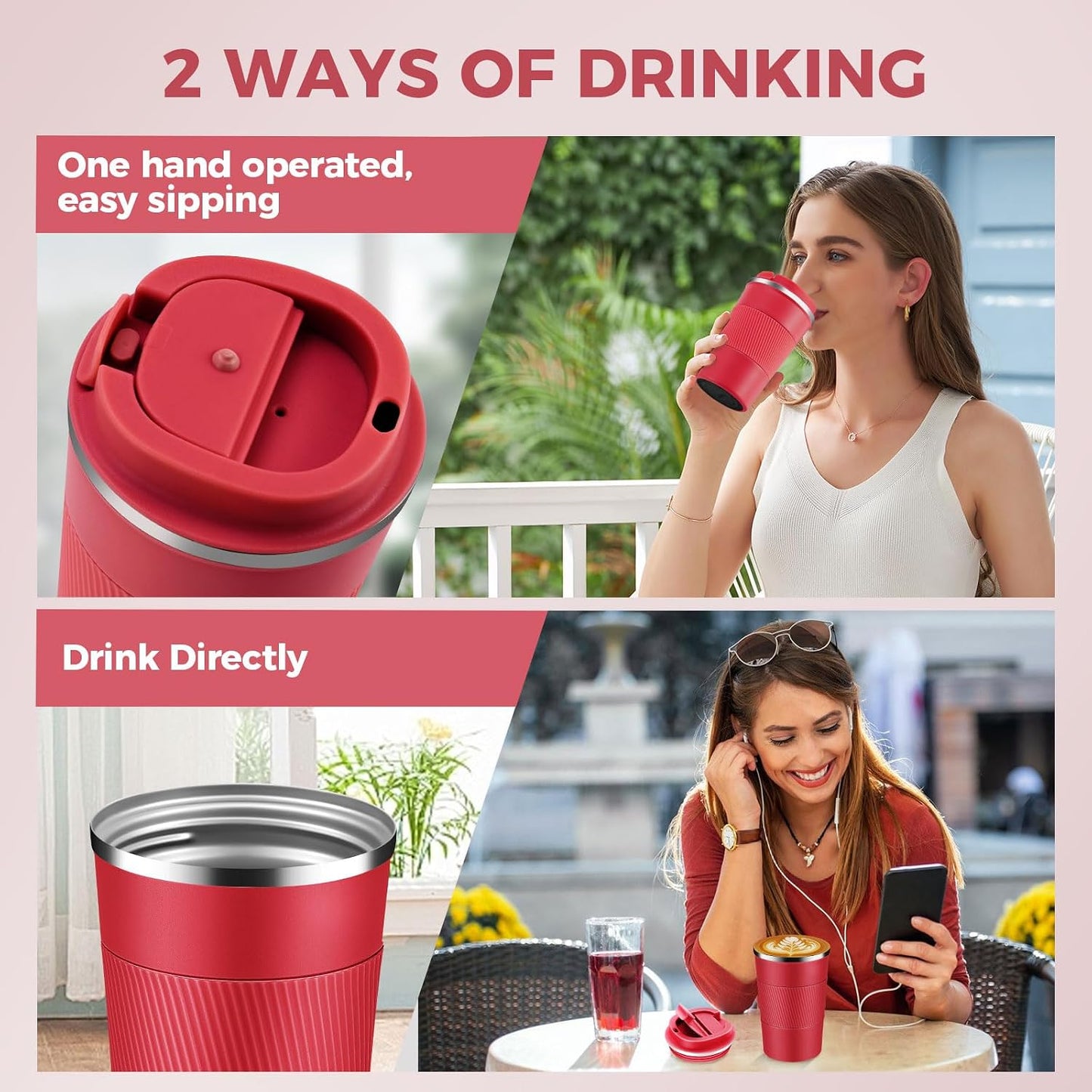 Volhoply 13 oz Stainless Steel Insulated Travel Coffee Mug with Fip Lid,Reusable Double Wall Vacuum Metal Coffee Cup,Portable to Go Leak Proof Cafe Thermal Tumbler for Hot & Cold Drinks(Gray,1)