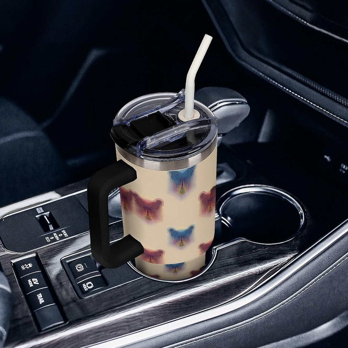 Leakproof Tumbler Vacuum Sealed Car Holder Friendly For Travel Teal And Peach Tropical Palm Leaf Pattern Water Tumbler white-style-23 - Colors B