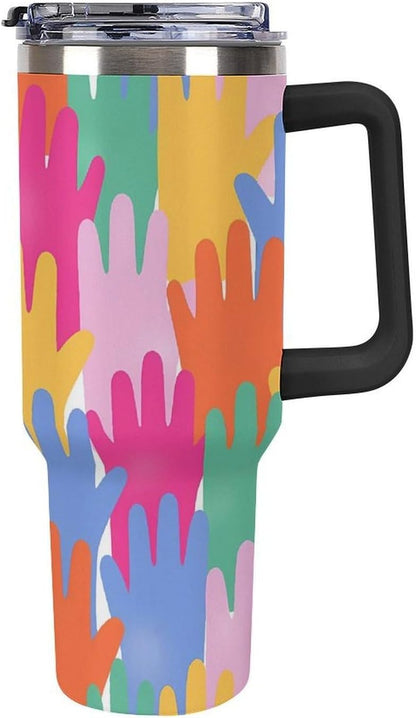 Leakproof Tumbler Vacuum Sealed Car Holder Friendly For Travel Teal And Peach Tropical Palm Leaf Pattern Water Tumbler white-style-23 - Colors B
