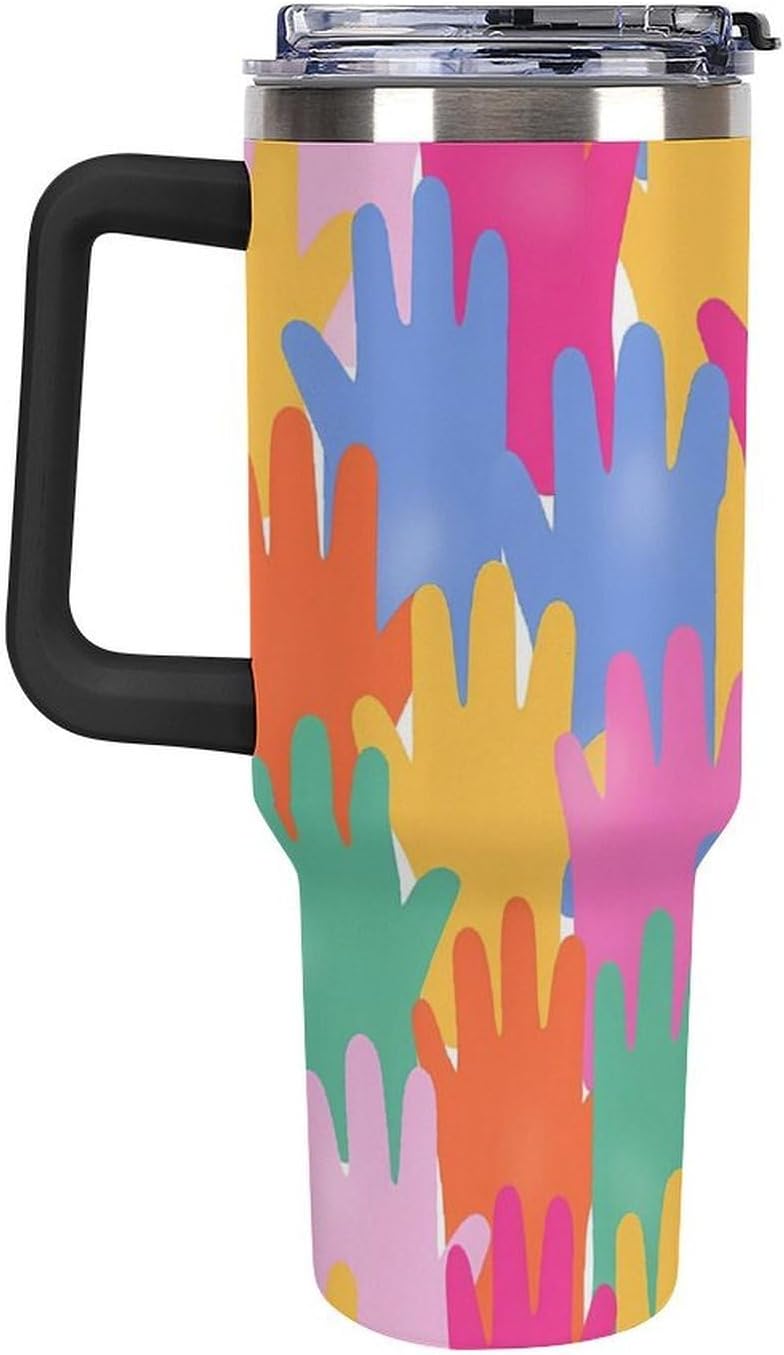 Leakproof Tumbler Vacuum Sealed Car Holder Friendly For Travel Teal And Peach Tropical Palm Leaf Pattern Water Tumbler white-style-23 - Colors B