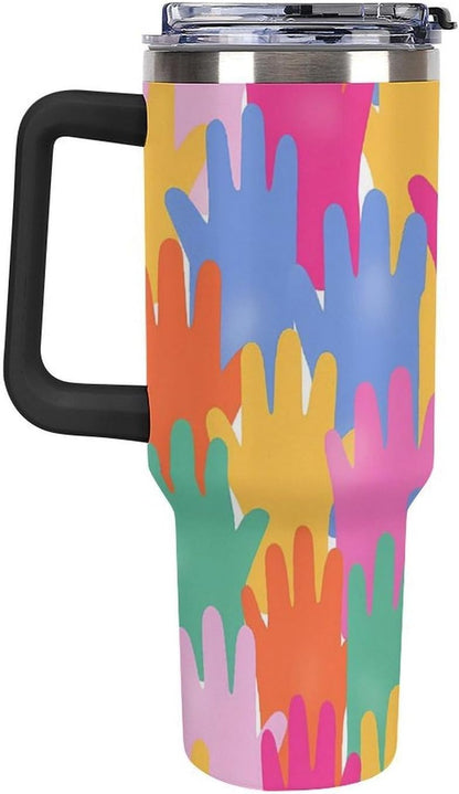 Leakproof Tumbler Vacuum Sealed Car Holder Friendly For Travel Teal And Peach Tropical Palm Leaf Pattern Water Tumbler white-style-23 - Colors B