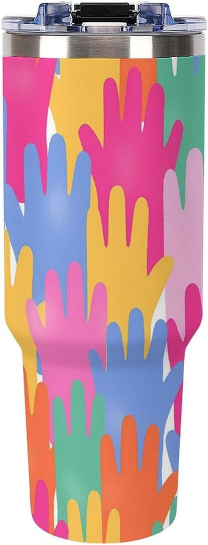 Leakproof Tumbler Vacuum Sealed Car Holder Friendly For Travel Teal And Peach Tropical Palm Leaf Pattern Water Tumbler white-style-23 - Colors B