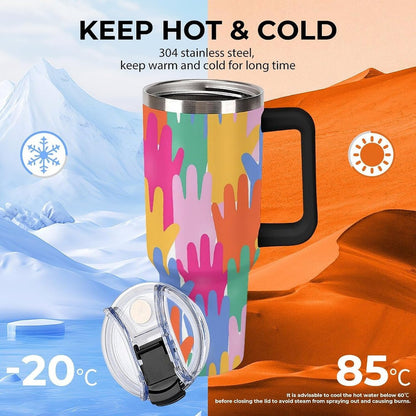 Leakproof Tumbler Vacuum Sealed Car Holder Friendly For Travel Teal And Peach Tropical Palm Leaf Pattern Water Tumbler white-style-23 - Colors B