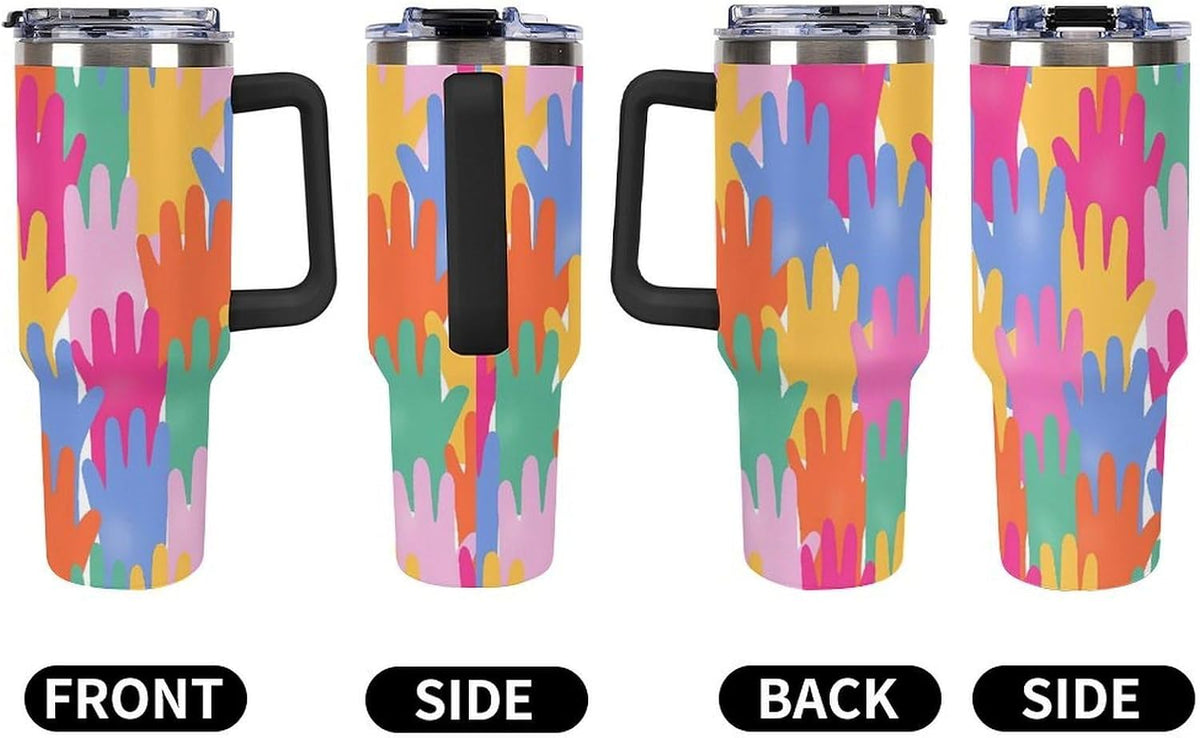 Leakproof Tumbler Vacuum Sealed Car Holder Friendly For Travel Teal And Peach Tropical Palm Leaf Pattern Water Tumbler white-style-23 - Colors B