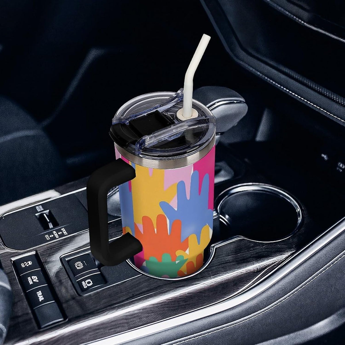 Leakproof Tumbler Vacuum Sealed Car Holder Friendly For Travel Teal And Peach Tropical Palm Leaf Pattern Water Tumbler white-style-23 - Colors B