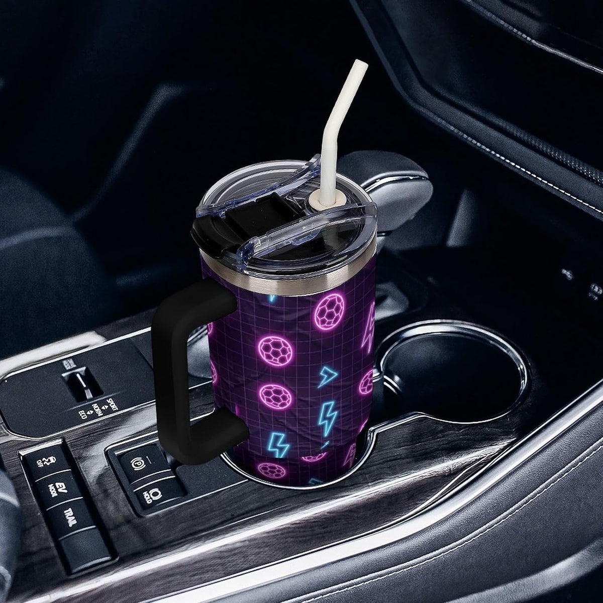 Leakproof Tumbler Vacuum Sealed Car Holder Friendly For Travel Teal And Peach Tropical Palm Leaf Pattern Water Tumbler white-style-23 - Colors B