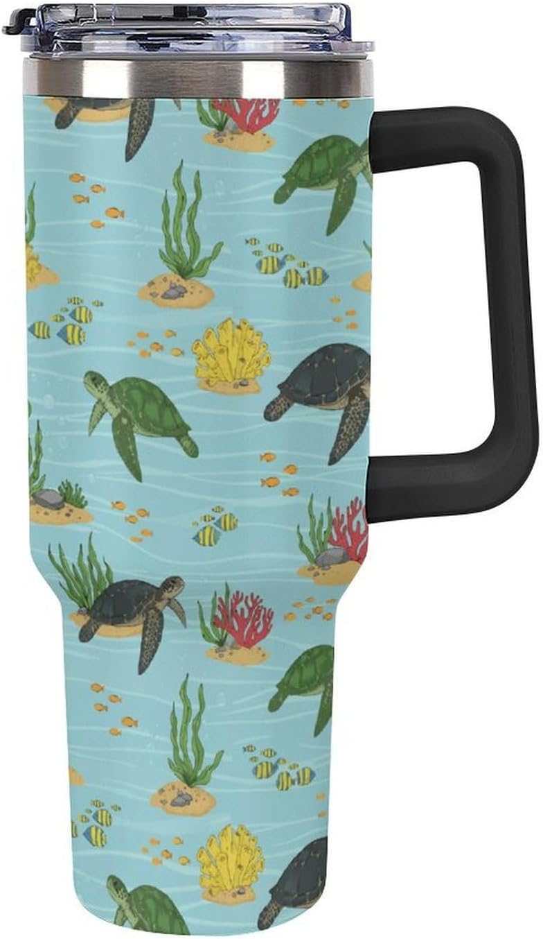 Leakproof Tumbler Vacuum Sealed Car Holder Friendly For Travel Teal And Peach Tropical Palm Leaf Pattern Water Tumbler white-style-23 - Colors B
