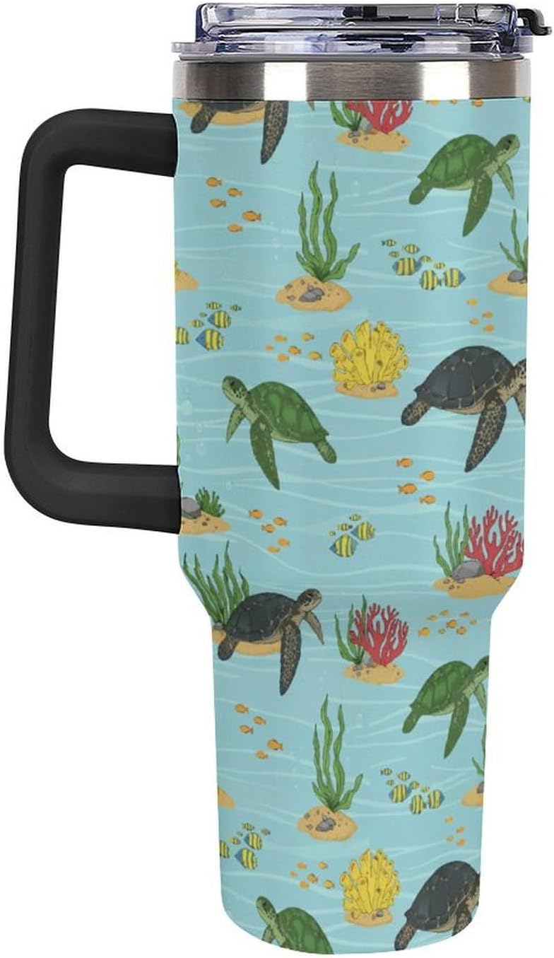 Leakproof Tumbler Vacuum Sealed Car Holder Friendly For Travel Teal And Peach Tropical Palm Leaf Pattern Water Tumbler white-style-23 - Colors B
