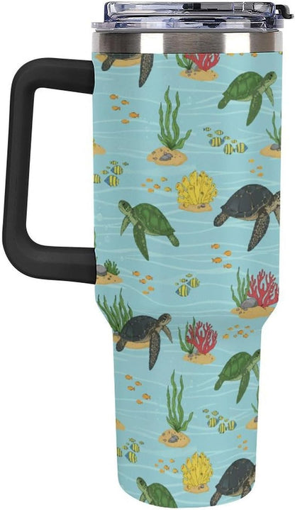 Leakproof Tumbler Vacuum Sealed Car Holder Friendly For Travel Teal And Peach Tropical Palm Leaf Pattern Water Tumbler white-style-23 - Colors B