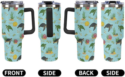 Leakproof Tumbler Vacuum Sealed Car Holder Friendly For Travel Teal And Peach Tropical Palm Leaf Pattern Water Tumbler white-style-23 - Colors B