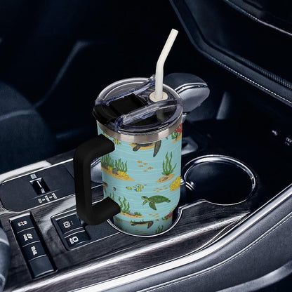 Leakproof Tumbler Vacuum Sealed Car Holder Friendly For Travel Teal And Peach Tropical Palm Leaf Pattern Water Tumbler white-style-23 - Colors B