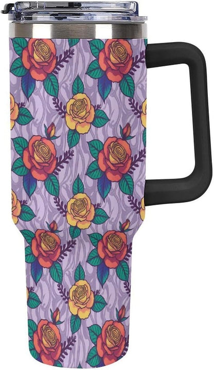 Leakproof Tumbler Vacuum Sealed Car Holder Friendly For Travel Teal And Peach Tropical Palm Leaf Pattern Water Tumbler white-style-23 - Colors B