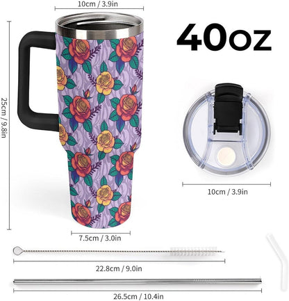 Leakproof Tumbler Vacuum Sealed Car Holder Friendly For Travel Teal And Peach Tropical Palm Leaf Pattern Water Tumbler white-style-23 - Colors B