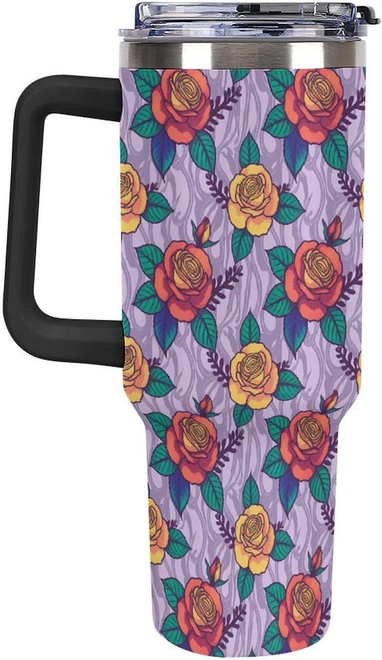 Leakproof Tumbler Vacuum Sealed Car Holder Friendly For Travel Teal And Peach Tropical Palm Leaf Pattern Water Tumbler white-style-23 - Colors B