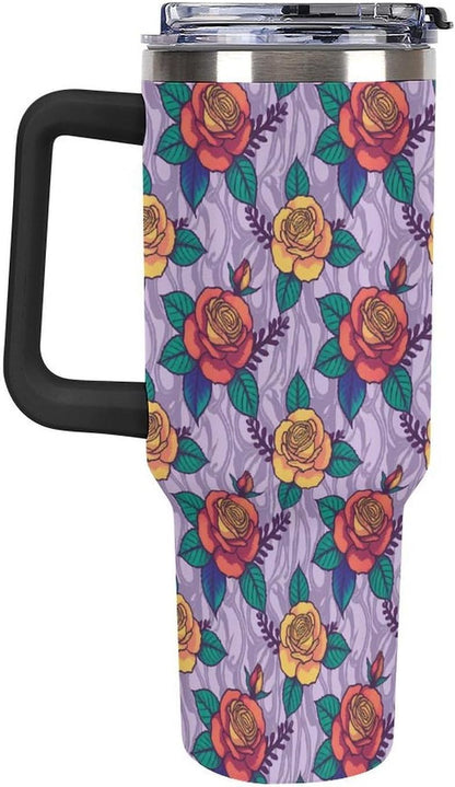 Leakproof Tumbler Vacuum Sealed Car Holder Friendly For Travel Teal And Peach Tropical Palm Leaf Pattern Water Tumbler white-style-23 - Colors B