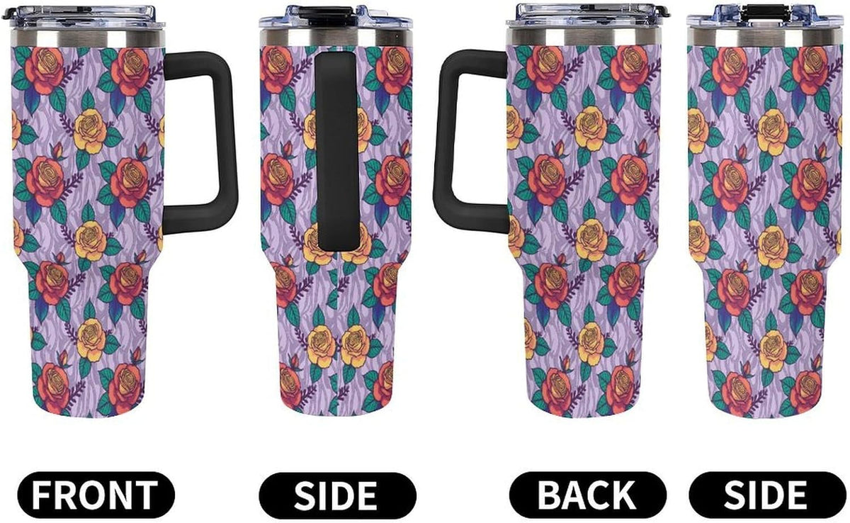 Leakproof Tumbler Vacuum Sealed Car Holder Friendly For Travel Teal And Peach Tropical Palm Leaf Pattern Water Tumbler white-style-23 - Colors B