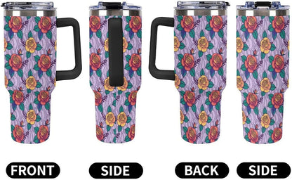 Leakproof Tumbler Vacuum Sealed Car Holder Friendly For Travel Teal And Peach Tropical Palm Leaf Pattern Water Tumbler white-style-23 - Colors B