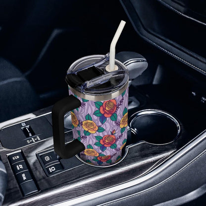 Leakproof Tumbler Vacuum Sealed Car Holder Friendly For Travel Teal And Peach Tropical Palm Leaf Pattern Water Tumbler white-style-23 - Colors B