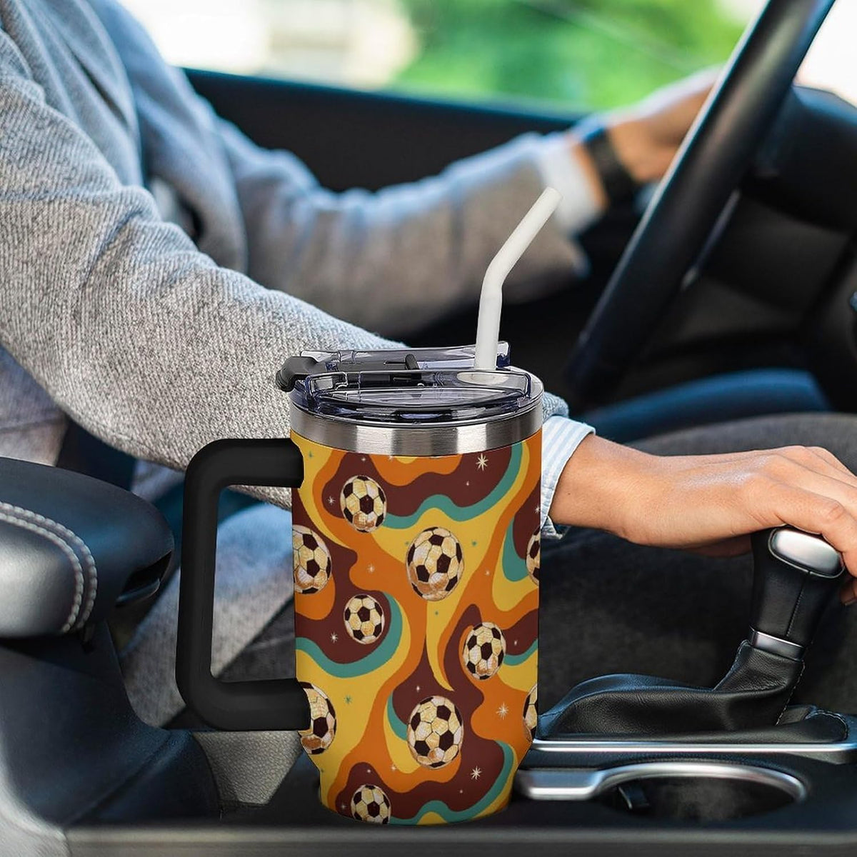 Leakproof Tumbler Vacuum Sealed Car Holder Friendly For Travel Teal And Peach Tropical Palm Leaf Pattern Water Tumbler white-style-23 - Colors B