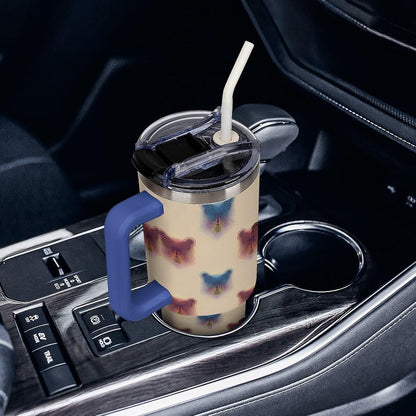 Leakproof Tumbler Vacuum Sealed Car Holder Friendly For Travel Teal And Peach Tropical Palm Leaf Pattern Water Tumbler white-style-23 - Colors B
