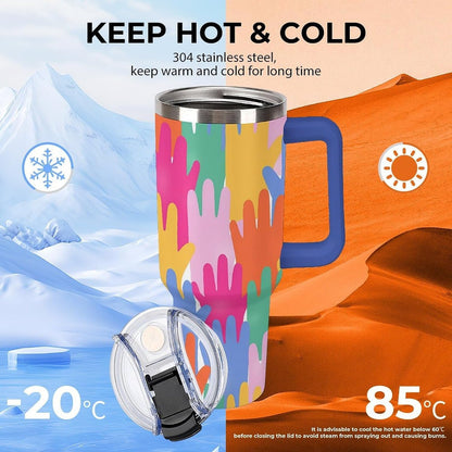 Leakproof Tumbler Vacuum Sealed Car Holder Friendly For Travel Teal And Peach Tropical Palm Leaf Pattern Water Tumbler white-style-23 - Colors B