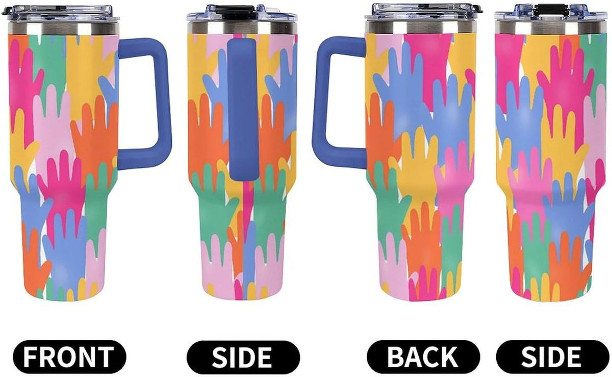 Leakproof Tumbler Vacuum Sealed Car Holder Friendly For Travel Teal And Peach Tropical Palm Leaf Pattern Water Tumbler white-style-23 - Colors B