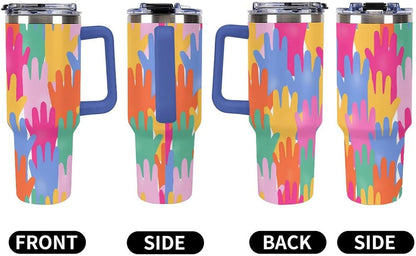Leakproof Tumbler Vacuum Sealed Car Holder Friendly For Travel Teal And Peach Tropical Palm Leaf Pattern Water Tumbler white-style-23 - Colors B