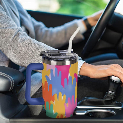 Leakproof Tumbler Vacuum Sealed Car Holder Friendly For Travel Teal And Peach Tropical Palm Leaf Pattern Water Tumbler white-style-23 - Colors B