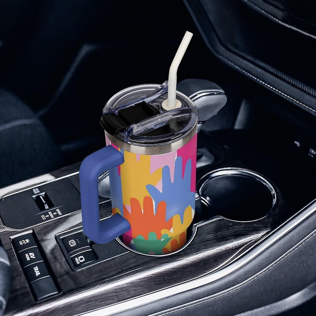 Leakproof Tumbler Vacuum Sealed Car Holder Friendly For Travel Teal And Peach Tropical Palm Leaf Pattern Water Tumbler white-style-23 - Colors B