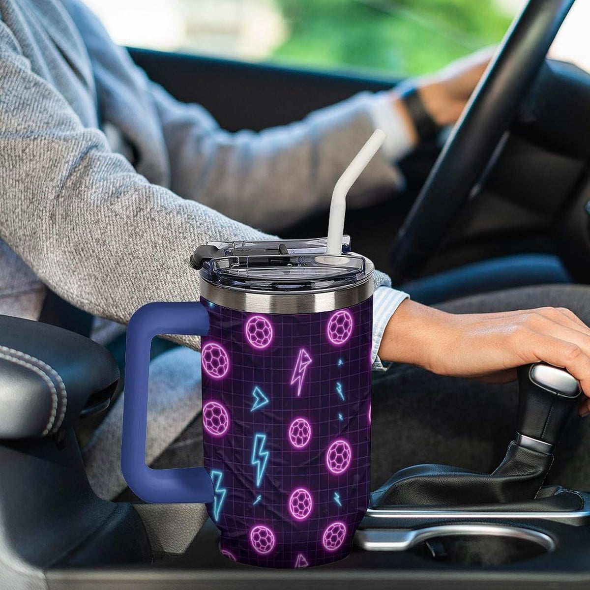 Leakproof Tumbler Vacuum Sealed Car Holder Friendly For Travel Teal And Peach Tropical Palm Leaf Pattern Water Tumbler white-style-23 - Colors B
