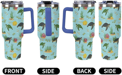 Leakproof Tumbler Vacuum Sealed Car Holder Friendly For Travel Teal And Peach Tropical Palm Leaf Pattern Water Tumbler white-style-23 - Colors B