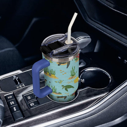 Leakproof Tumbler Vacuum Sealed Car Holder Friendly For Travel Teal And Peach Tropical Palm Leaf Pattern Water Tumbler white-style-23 - Colors B