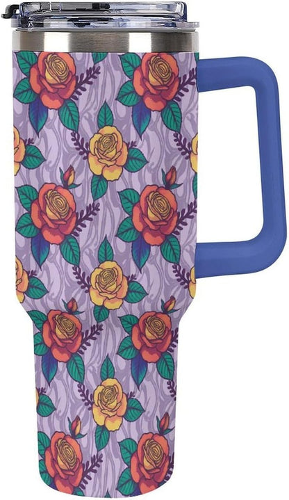 Leakproof Tumbler Vacuum Sealed Car Holder Friendly For Travel Teal And Peach Tropical Palm Leaf Pattern Water Tumbler white-style-23 - Colors B