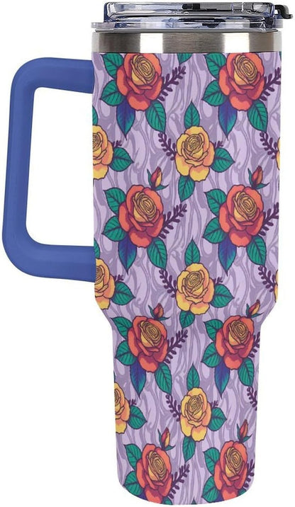 Leakproof Tumbler Vacuum Sealed Car Holder Friendly For Travel Teal And Peach Tropical Palm Leaf Pattern Water Tumbler white-style-23 - Colors B