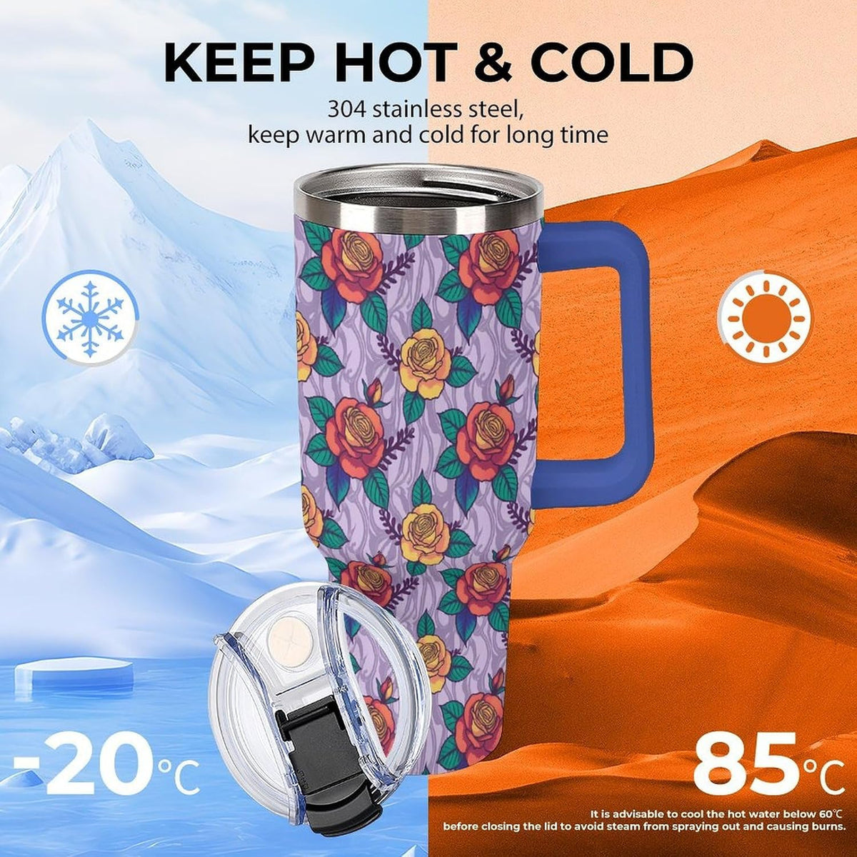 Leakproof Tumbler Vacuum Sealed Car Holder Friendly For Travel Teal And Peach Tropical Palm Leaf Pattern Water Tumbler white-style-23 - Colors B