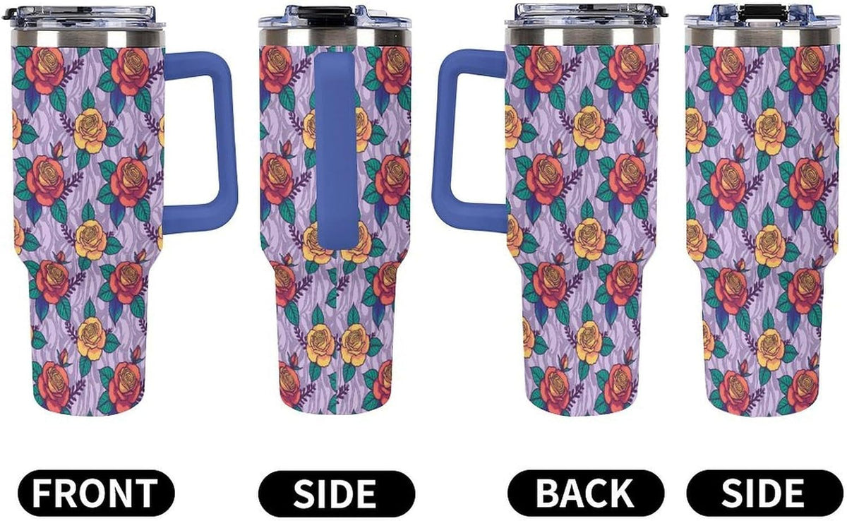 Leakproof Tumbler Vacuum Sealed Car Holder Friendly For Travel Teal And Peach Tropical Palm Leaf Pattern Water Tumbler white-style-23 - Colors B