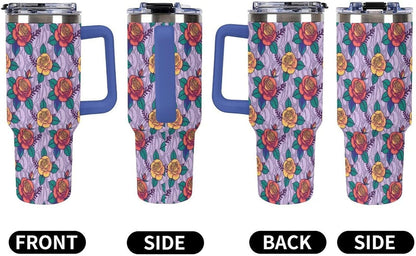 Leakproof Tumbler Vacuum Sealed Car Holder Friendly For Travel Teal And Peach Tropical Palm Leaf Pattern Water Tumbler white-style-23 - Colors B