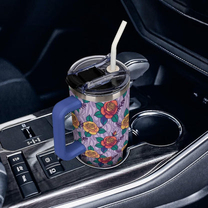 Leakproof Tumbler Vacuum Sealed Car Holder Friendly For Travel Teal And Peach Tropical Palm Leaf Pattern Water Tumbler white-style-23 - Colors B