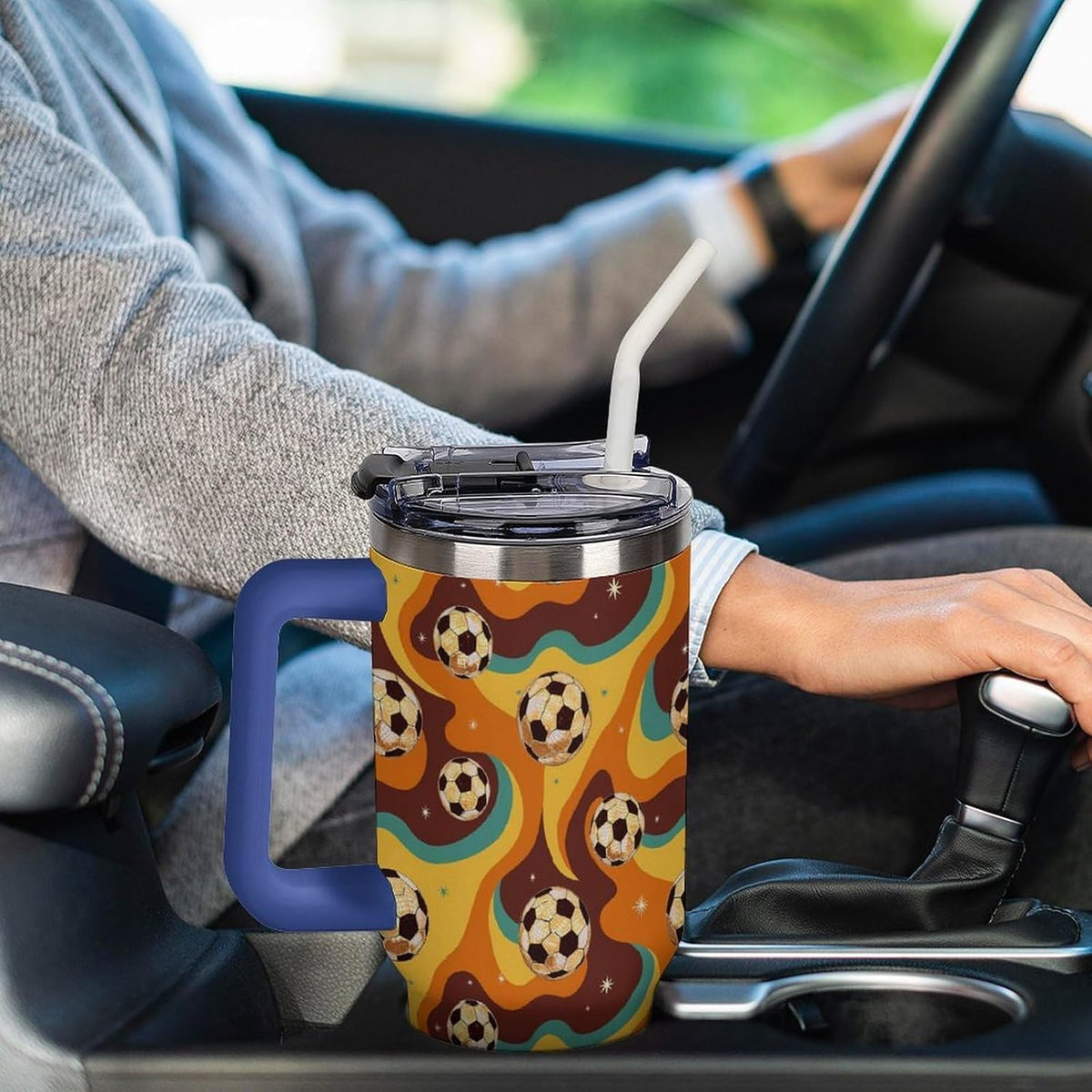 Leakproof Tumbler Vacuum Sealed Car Holder Friendly For Travel Teal And Peach Tropical Palm Leaf Pattern Water Tumbler white-style-23 - Colors B