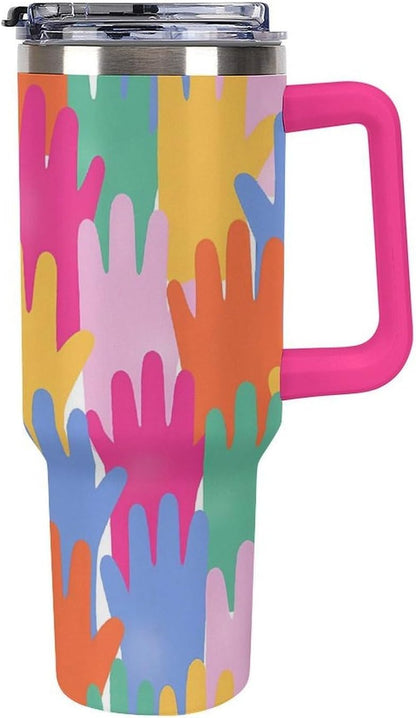 Leakproof Tumbler Vacuum Sealed Car Holder Friendly For Travel Teal And Peach Tropical Palm Leaf Pattern Water Tumbler white-style-23 - Colors B