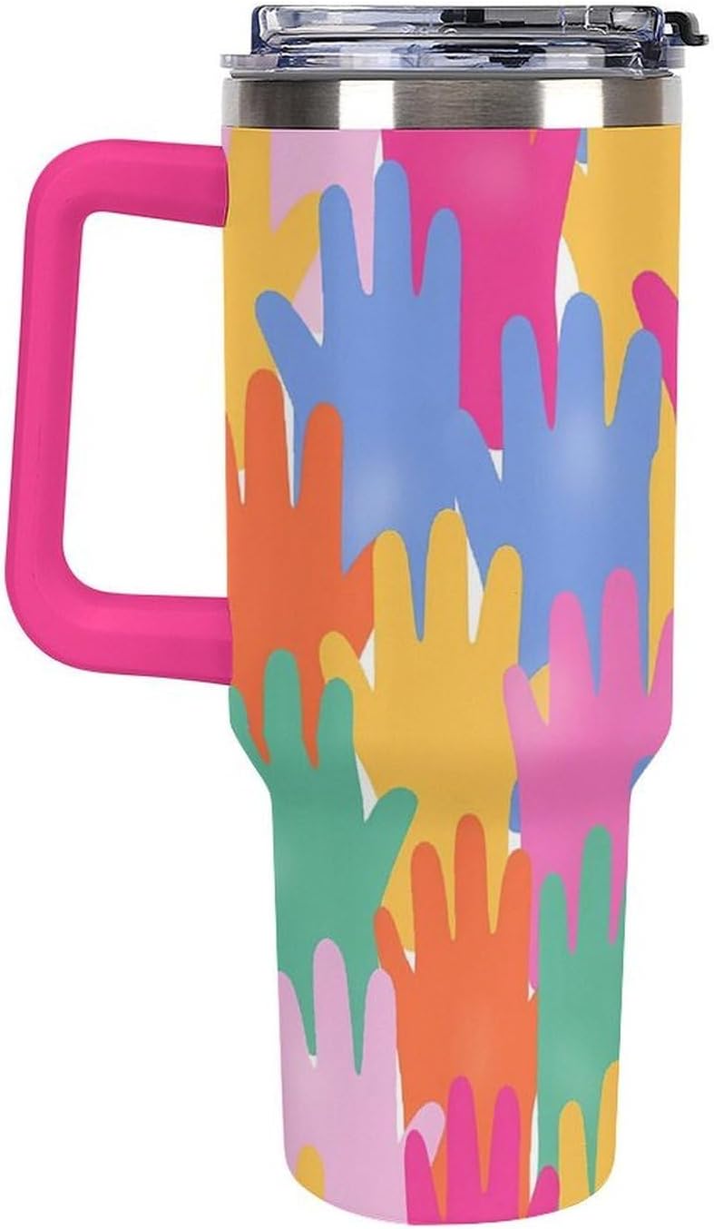 Leakproof Tumbler Vacuum Sealed Car Holder Friendly For Travel Teal And Peach Tropical Palm Leaf Pattern Water Tumbler white-style-23 - Colors B