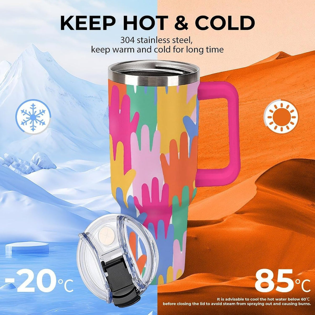 Leakproof Tumbler Vacuum Sealed Car Holder Friendly For Travel Teal And Peach Tropical Palm Leaf Pattern Water Tumbler white-style-23 - Colors B