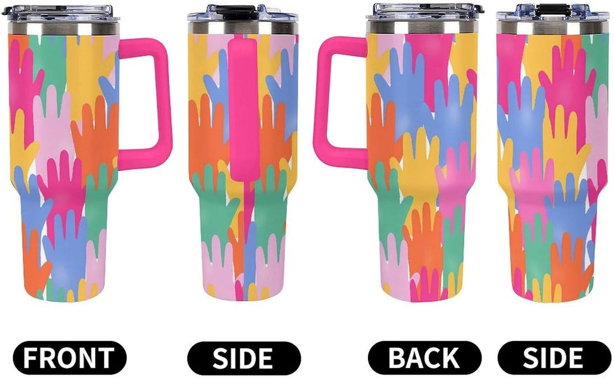 Leakproof Tumbler Vacuum Sealed Car Holder Friendly For Travel Teal And Peach Tropical Palm Leaf Pattern Water Tumbler white-style-23 - Colors B