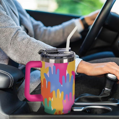 Leakproof Tumbler Vacuum Sealed Car Holder Friendly For Travel Teal And Peach Tropical Palm Leaf Pattern Water Tumbler white-style-23 - Colors B