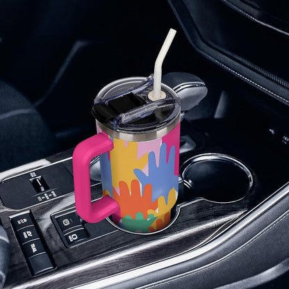 Leakproof Tumbler Vacuum Sealed Car Holder Friendly For Travel Teal And Peach Tropical Palm Leaf Pattern Water Tumbler white-style-23 - Colors B