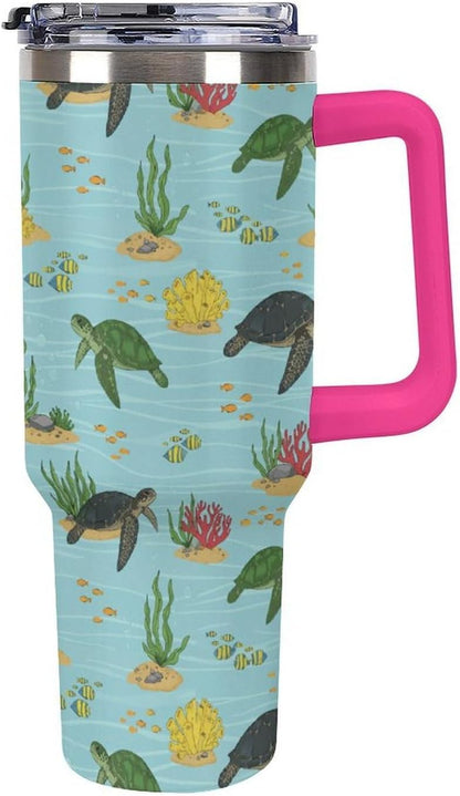 Leakproof Tumbler Vacuum Sealed Car Holder Friendly For Travel Teal And Peach Tropical Palm Leaf Pattern Water Tumbler white-style-23 - Colors B